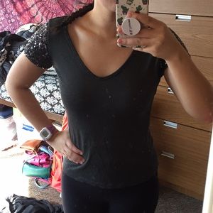 Gray sequin cap sleeve v-neck